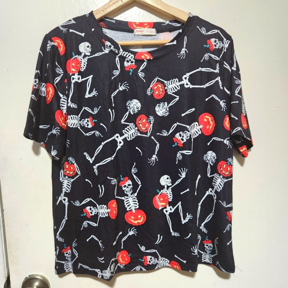 Halloween Skellington Jack-o-lantern Pumpkin Black Croptop Large